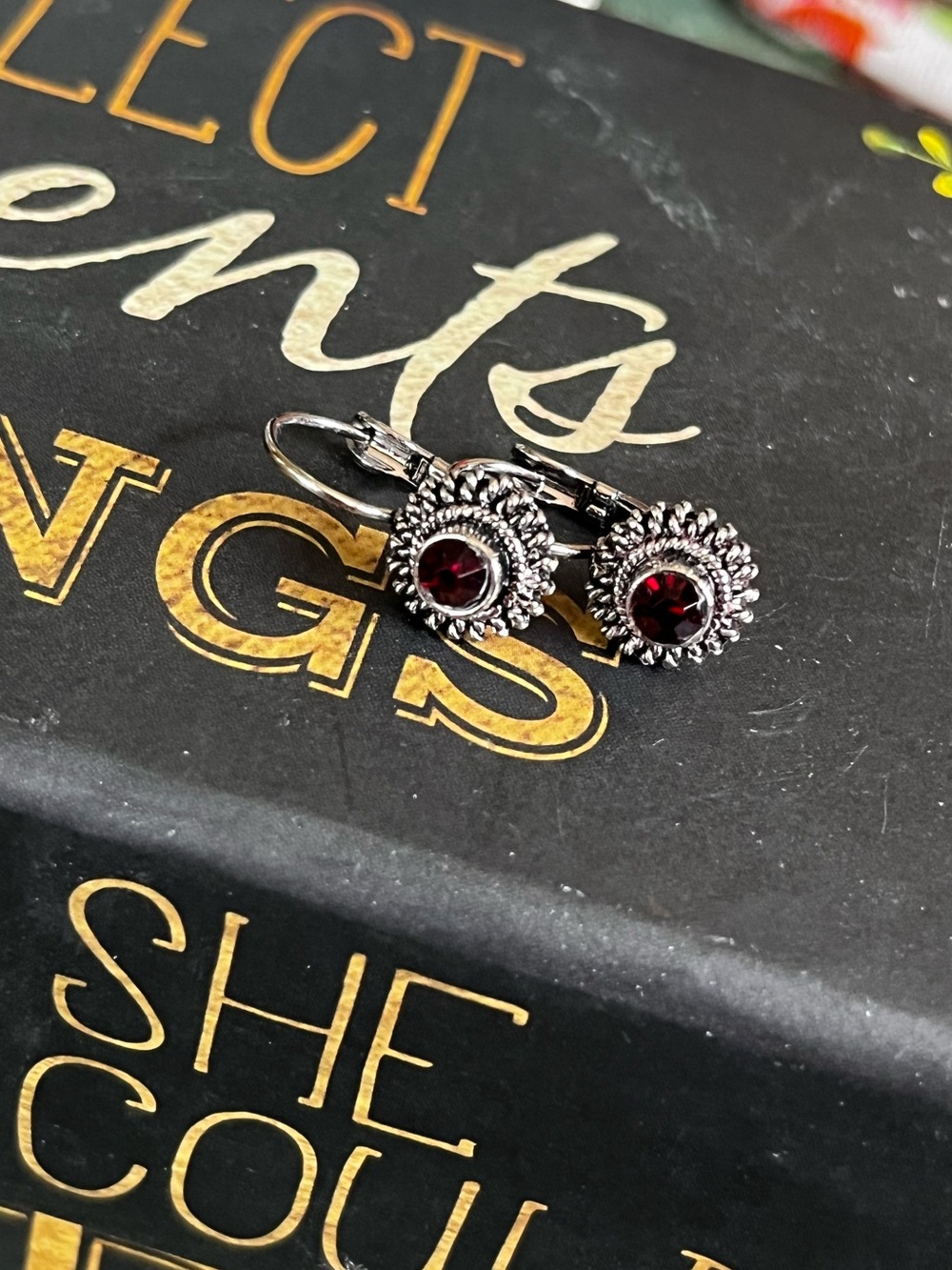 Vintage garnet leaver back earrings